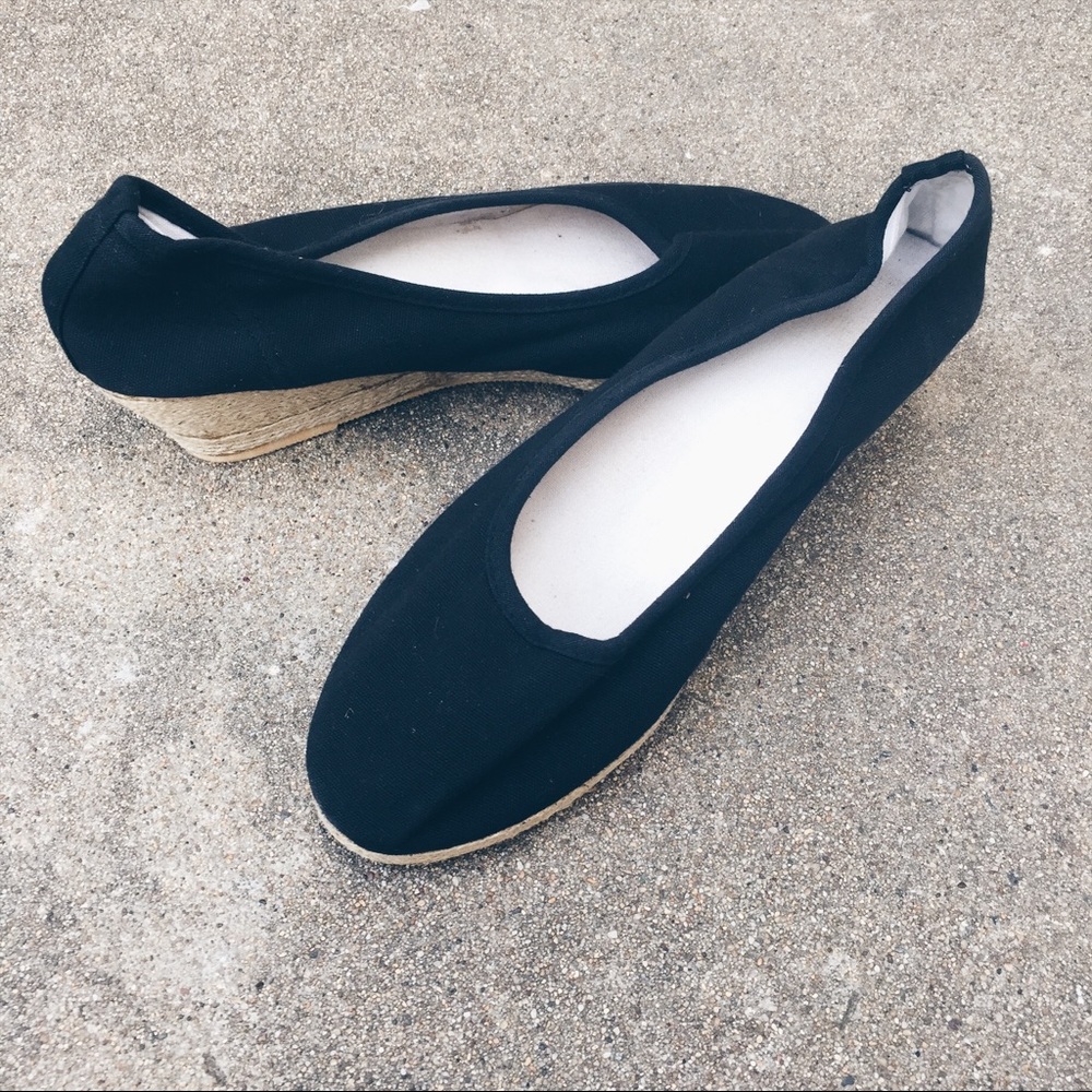 vintage 90’s black espadrille wedges size 8.5